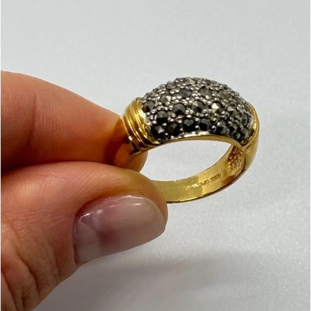 925 STERLING SILVER GOLD PLATED MARCASITE RING SIZE 8